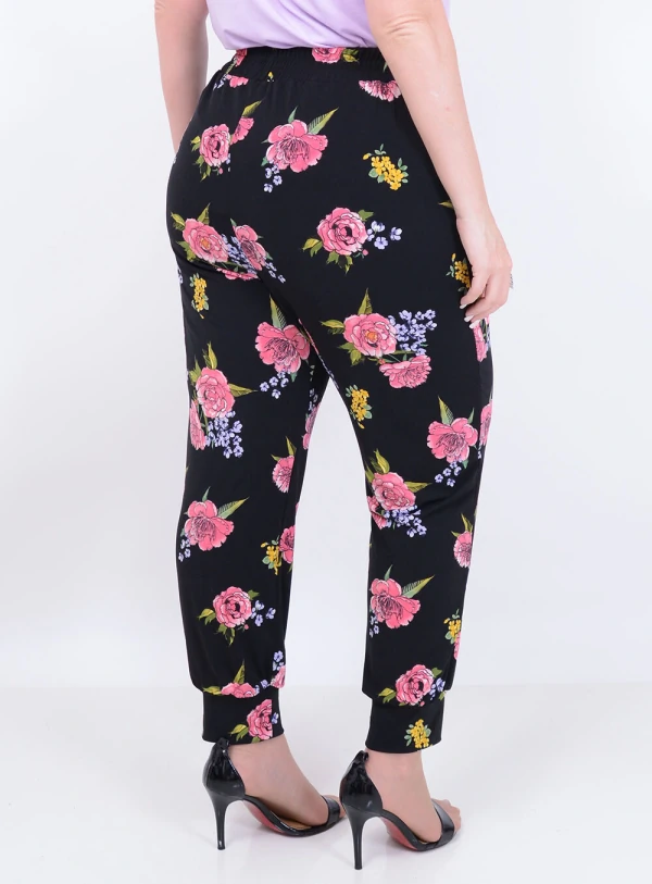Calça em Helanca Jogger com Amarração Floral