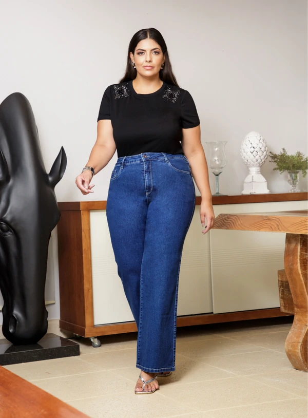 Calça Jeans Wide Leg Plus Size