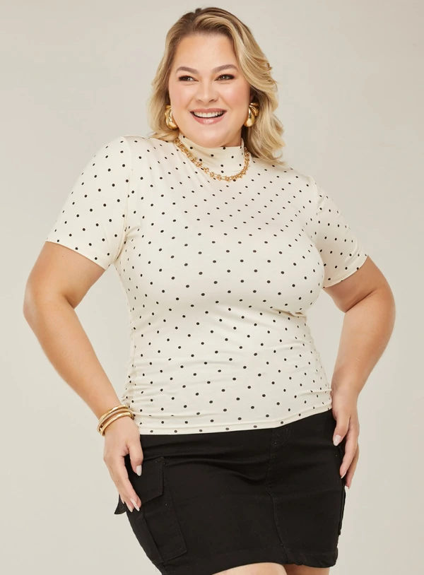 Blusa de Poá Plus Size em Malha de Viscolycra