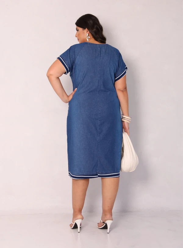 Vestido Jeans Camiseta Plus Size de Malha