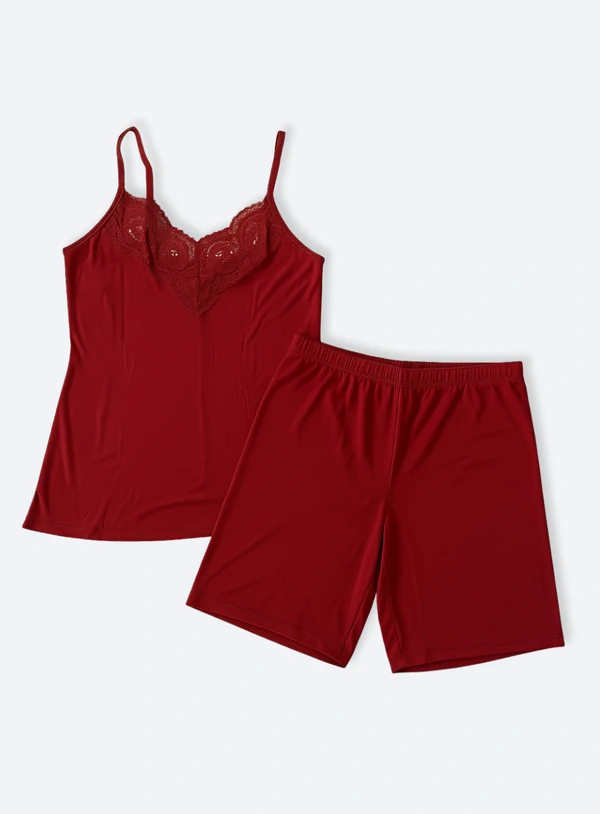 Pijama Plus Size Short Doll Cintura Alta com Renda Liganete