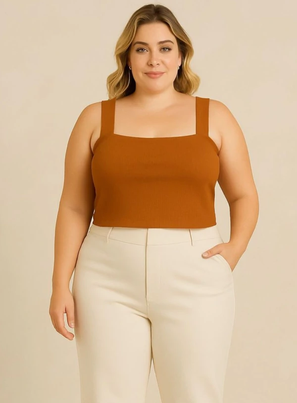 Top Canelado Plus Size com Alças Largas
