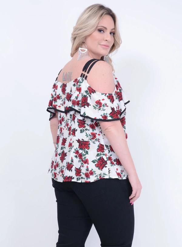 Blusa em Viscose Ciganinha com Babados Floral