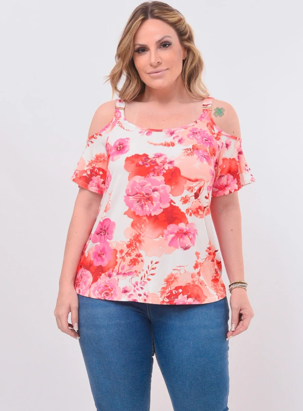 Blusa Plus Size Floral Ciganinha