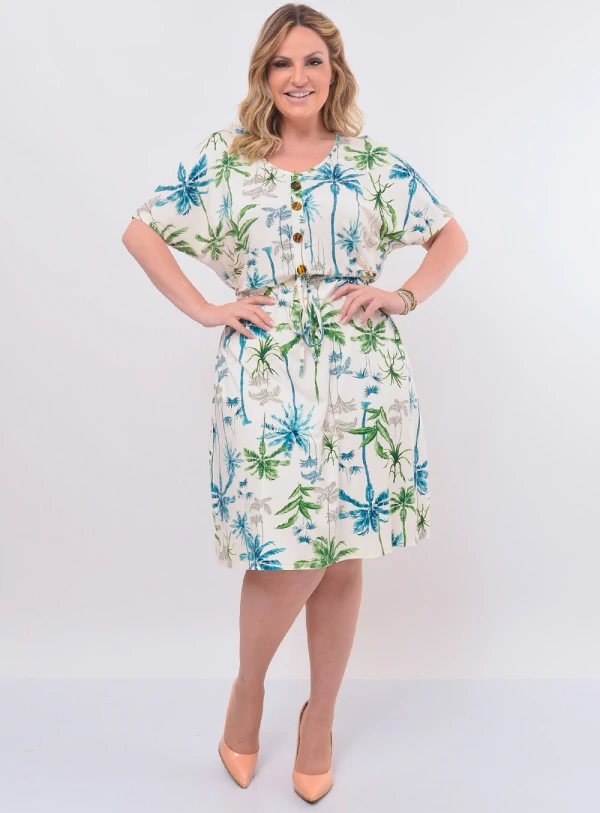 Vestido Plus Size Curto Tropical