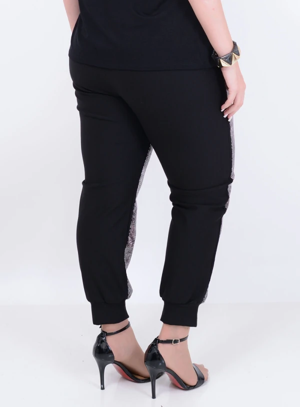 Calça em Bengaline com Paetês Jogger Animal Print com Bolsos