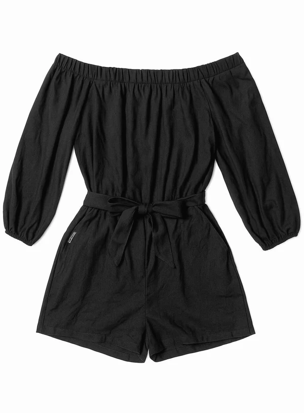 Macaquinho Plus Size Ombro a Ombro em Suede