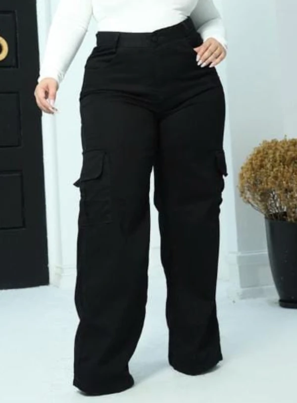 Calça Wide Leg Cargo Jeans Plus Size