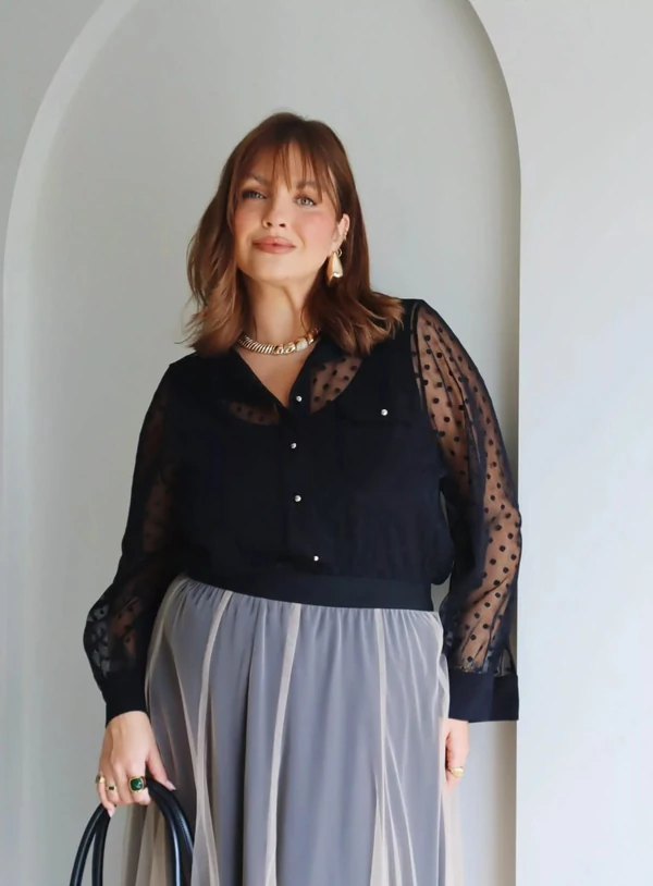 Twin Set Plus Size Camisa de Poá e Regata de Malha