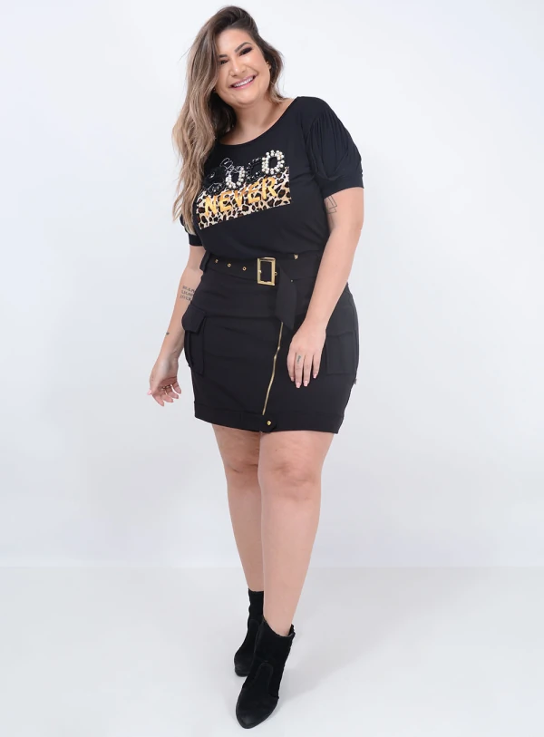 Blusa Bordado Animal Print Plus Size