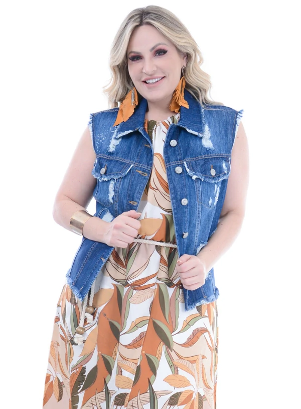 Colete Jeans Plus Size Destroyed