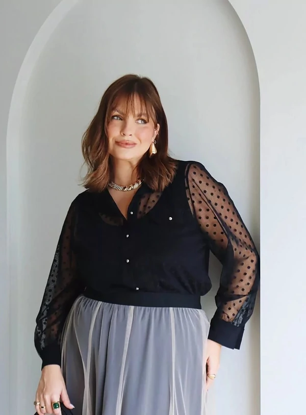 Twin Set Plus Size Camisa de Poá e Regata de Malha