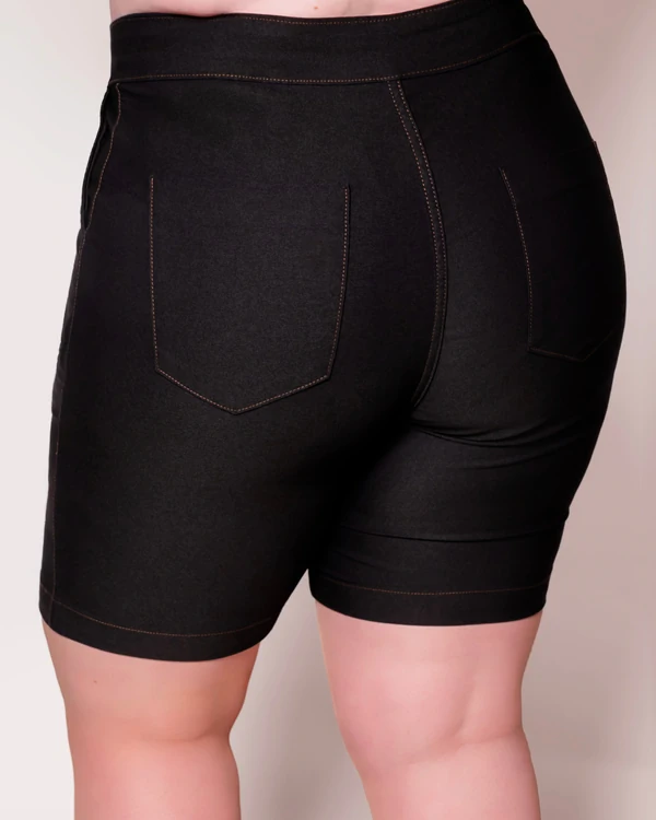 Bermuda Jeans Plus Size Pespontada na Altura do Bolso Faca