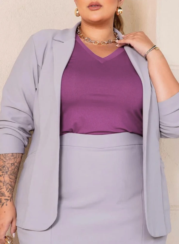 Blazer Plus Size Social em Algodão com Elastano