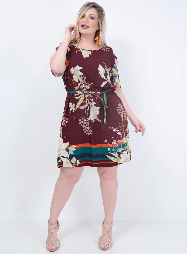 Vestido Julia Plus Cinto Estampado Plus Size