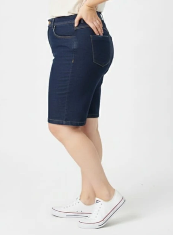 Bermuda Jeans Pesponto Caramelo Plus Size Com Elastano