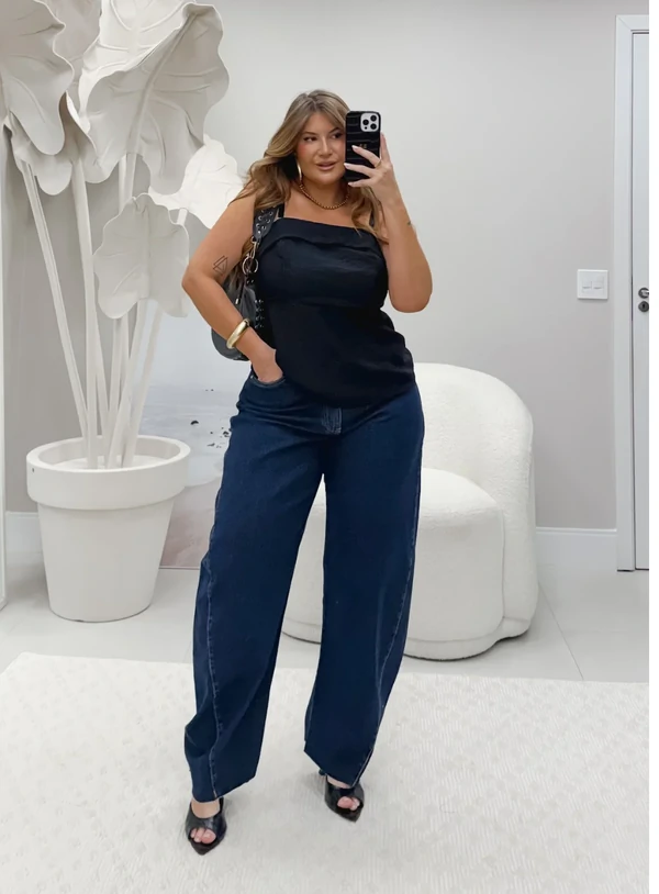 Blusa Plus Size Tomara que Caia Estruturada com Alças Removíveis – Preto, Branco e Amarelo
