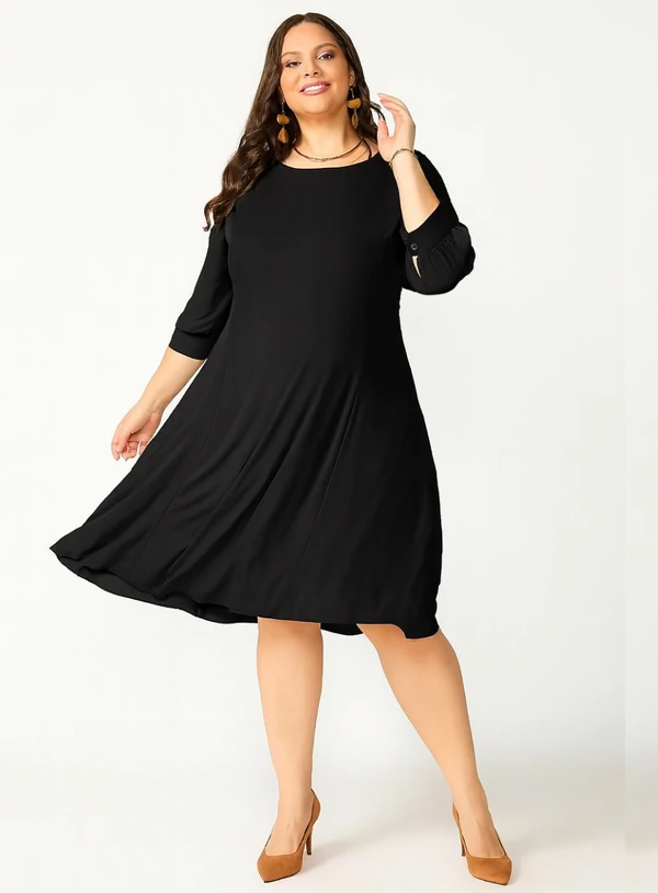 Vestido em Malha Crepe Plus Size Meia Manga com Forro
