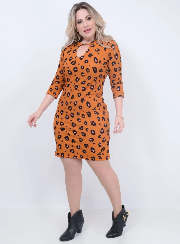 Vestido Animal Print 3/4 Plus Size