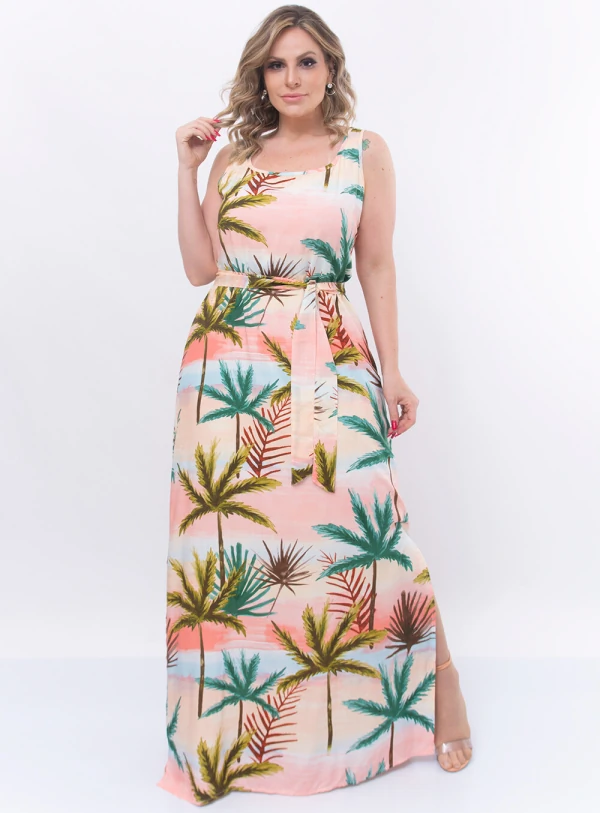 Vestido Longo Plus Size Tropical
