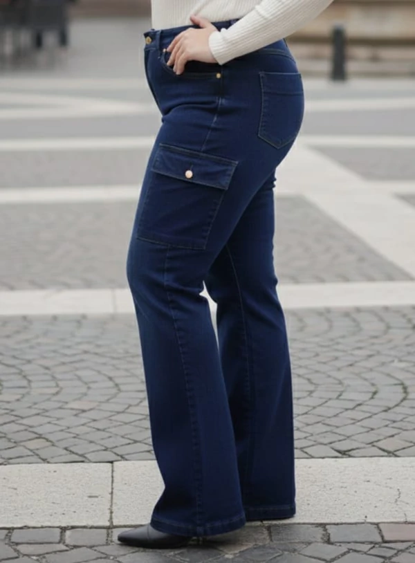 Calça Jeans Cargo Wide Leg Plus Size Azul Escuro