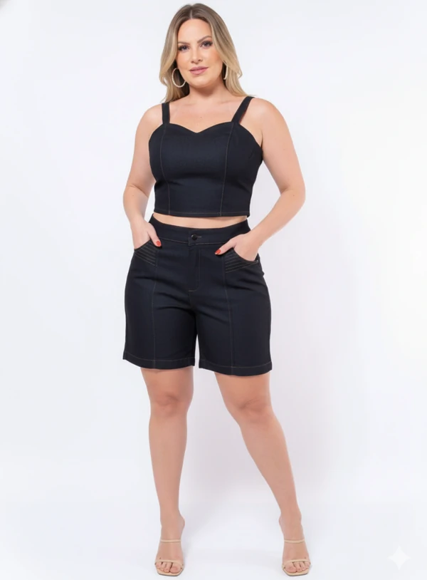 Top Jeans Plus Size com Alça e Elástico Traseiro