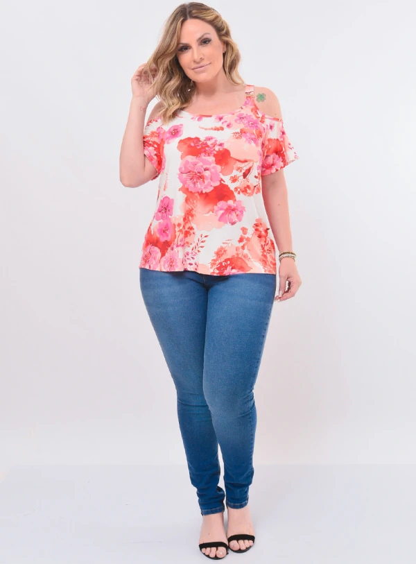 Blusa Plus Size Floral Ciganinha