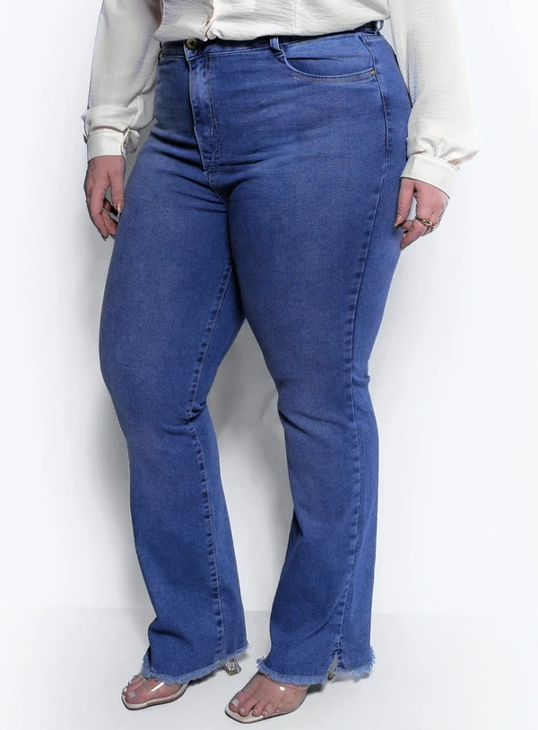 Calça Jeans Reta Marmorizada Plus Size