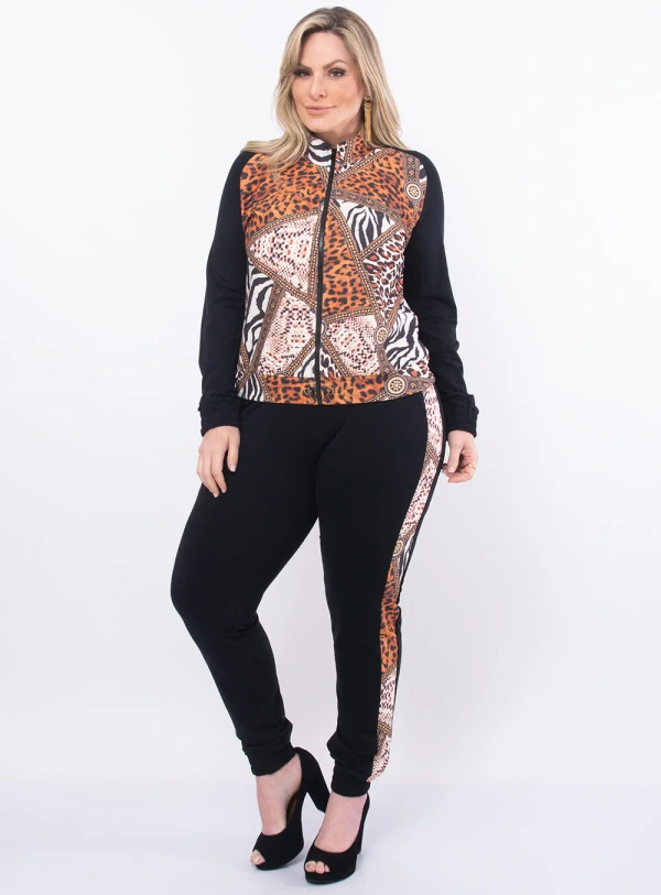 Conjunto Plus Size Recortes em Animal Print