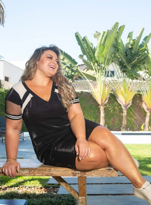 Vestido Plus Size Preto Lurex