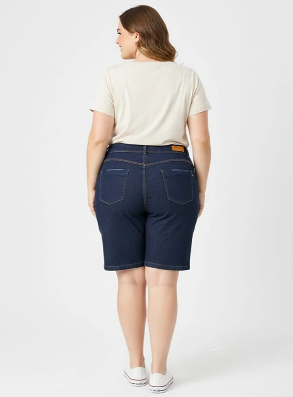 Bermuda Jeans Pesponto Caramelo Plus Size Com Elastano