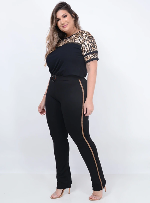 Calça Malha Cinto Lurex Plus Size