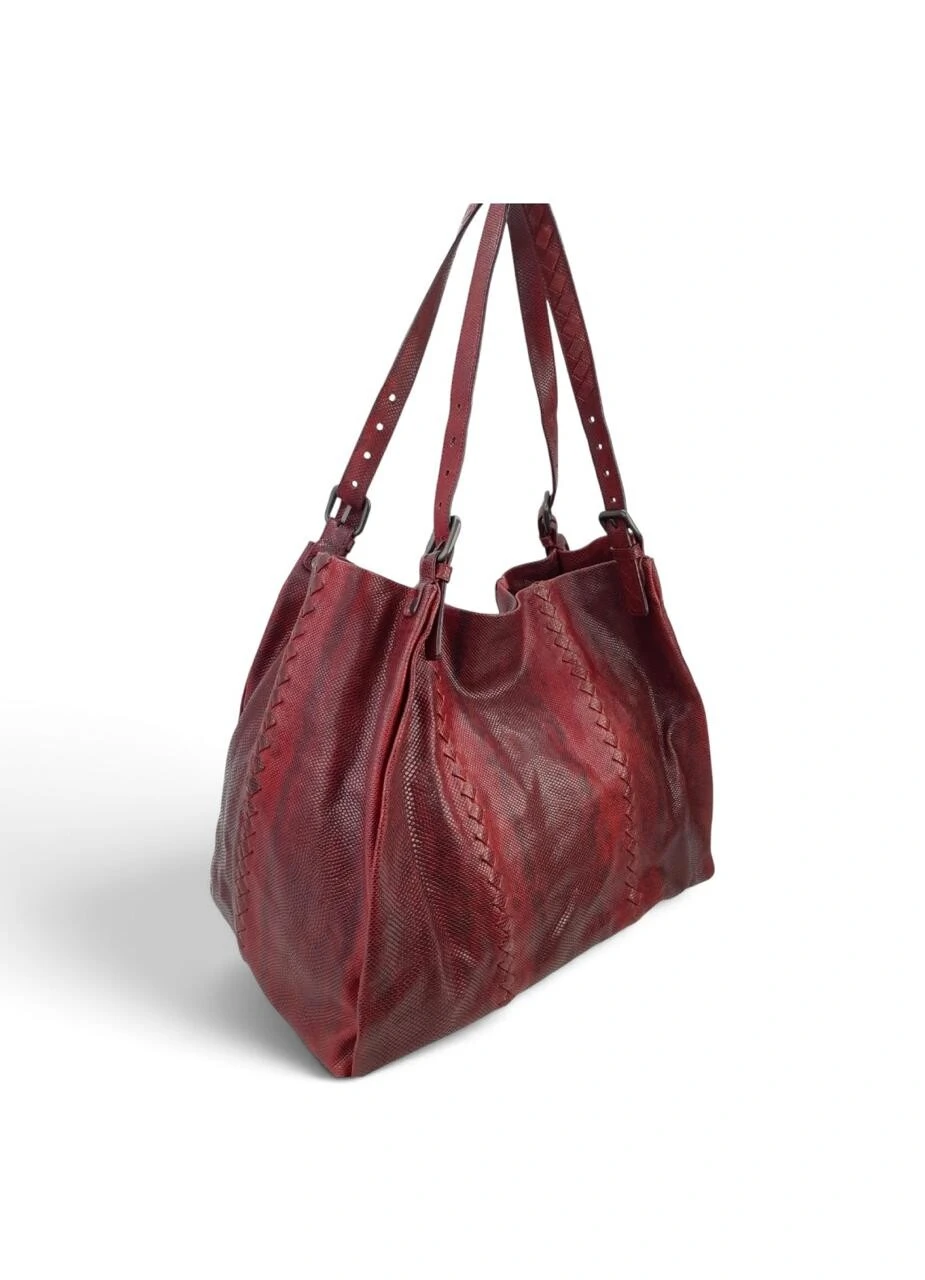 Foto Bolsa Bottega Veneta Karung Tote Stone em Snake Bordô
