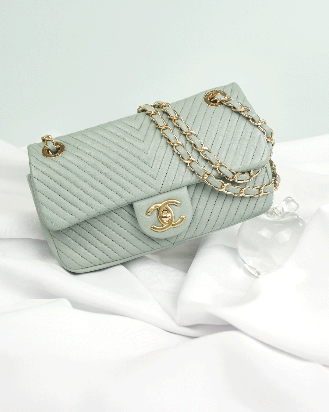 FotoBolsa Chanel Clássica Chevron Média Verde Celadon
