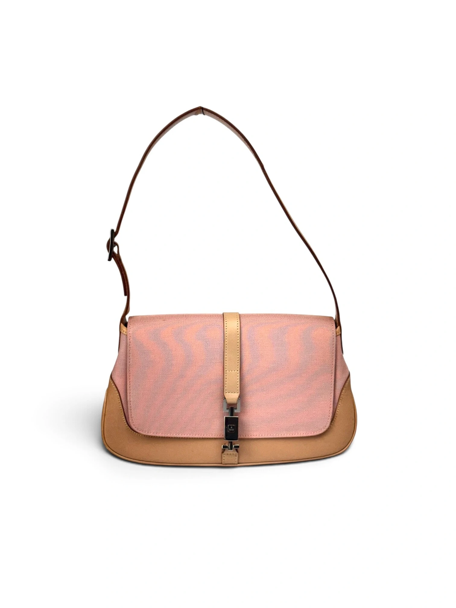 Foto Bolsa Gucci Jackie Vintage em Canvas Nude e Rosa