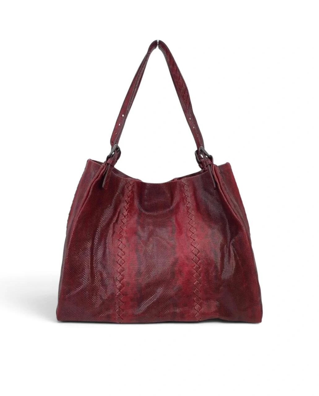 Foto Bolsa Bottega Veneta Karung Tote Stone em Snake Bordô