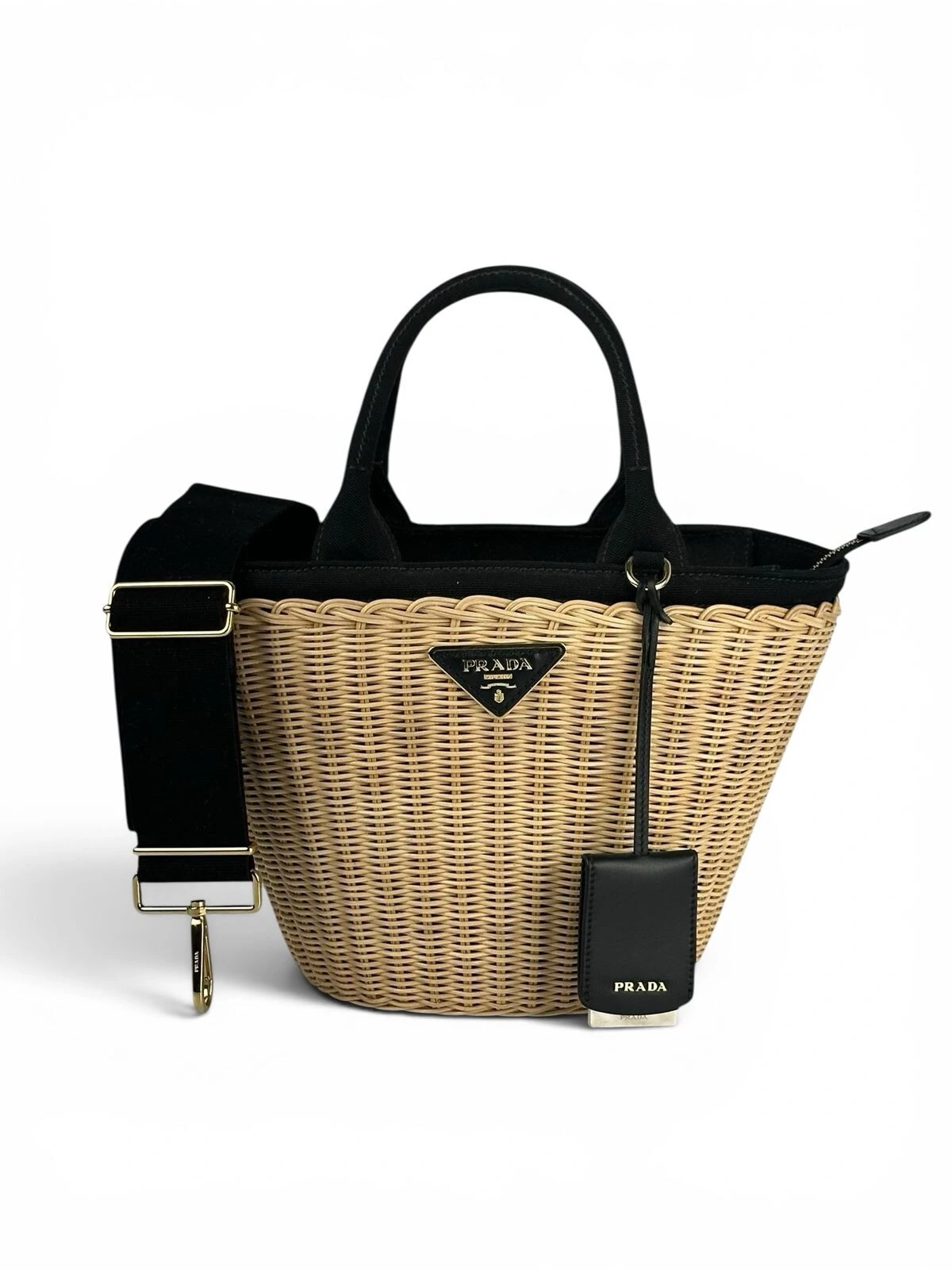 FotoBolsa Prada Midollino Canapa Basket Tote Preta