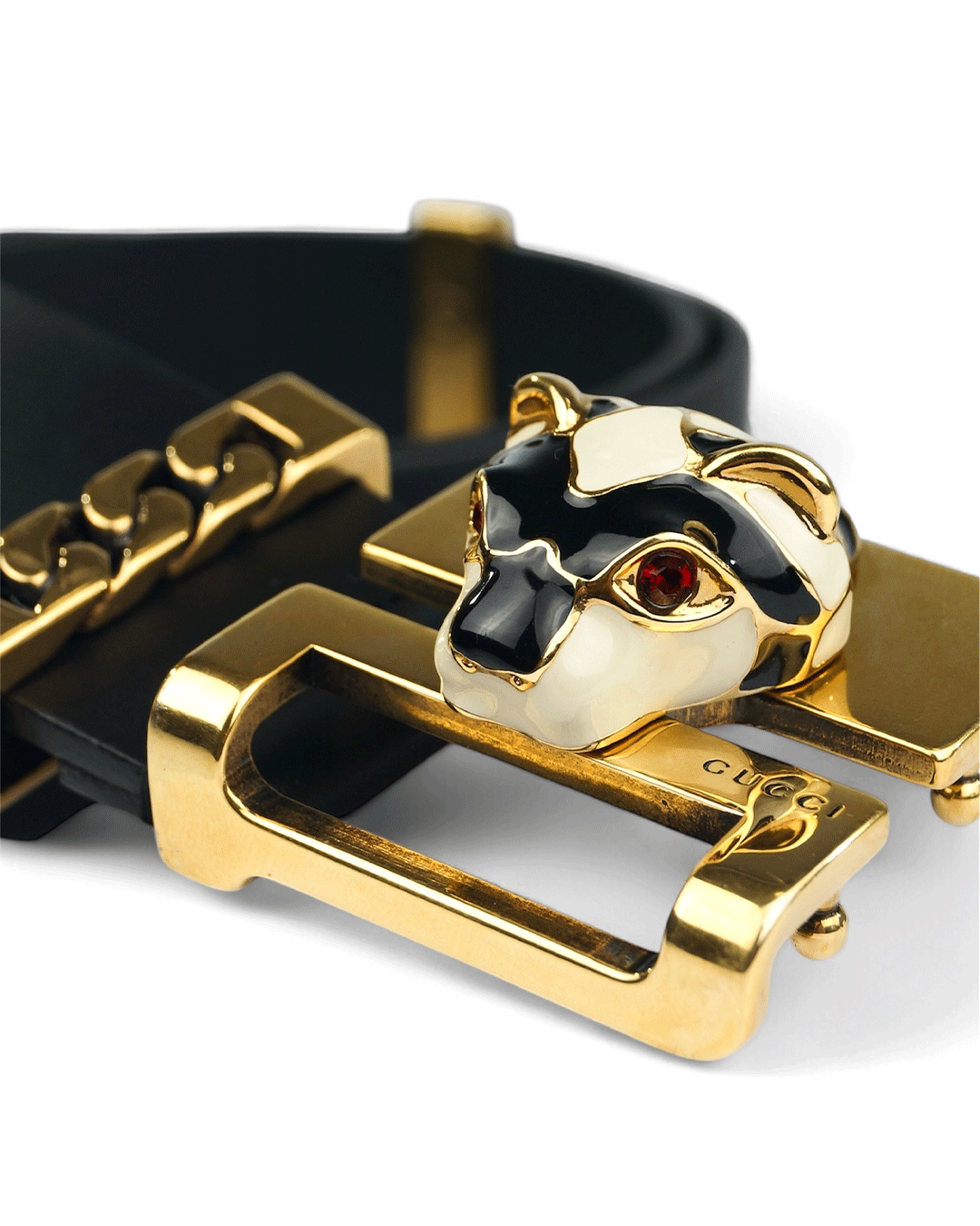FotoCinto Gucci Black Panther Buckle – Couro Preto & Metal Dourado