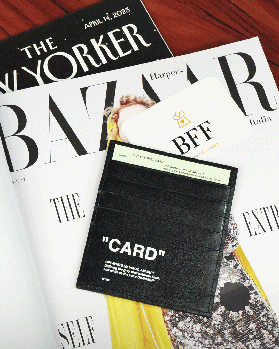 Porta Cartão Off White Couro Preto