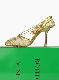 Bottega Veneta Mesh Lace-Up Sandal Dourada