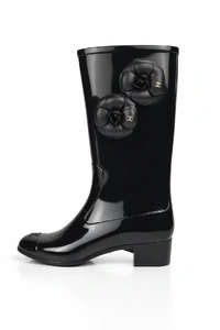 Bota Chanel CC Camélia Rubber Boots Preta