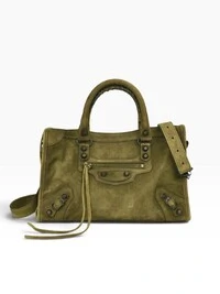 Bolsa Balenciaga Le City Small Suede Moss Green