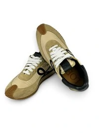 Tênis Loewe Flow Runner em Suede e Nylon Bege e Preto