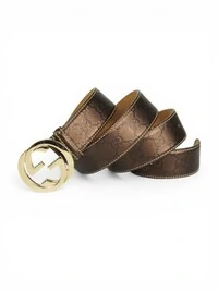 Cinto Gucci GG Couro Marrom Metalizado com Ferragem Dourada