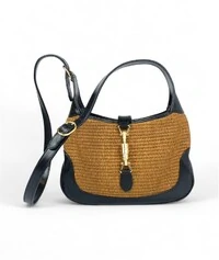 Bolsa Gucci Jackie Ráfia e Couro Azul
