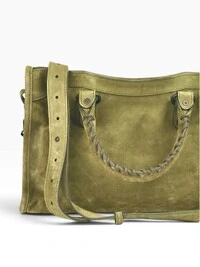 Bolsa Balenciaga Le City Small Suede Moss Green