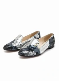 Sapatilha Prada Paetê Prateada com Preto