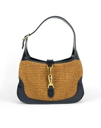 Bolsa Gucci Jackie Ráfia e Couro Azul