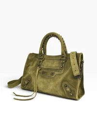 Bolsa Balenciaga Le City Small Suede Moss Green