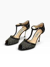 Sandália Prada Peep Toe Studded T-Strap